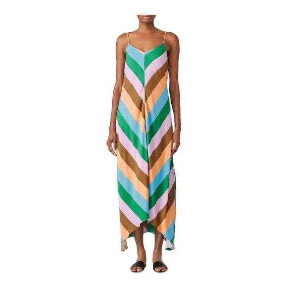 Tibi Julian Chevron Multi Stripe Maxi Slip Dress - Picture 3 of 15